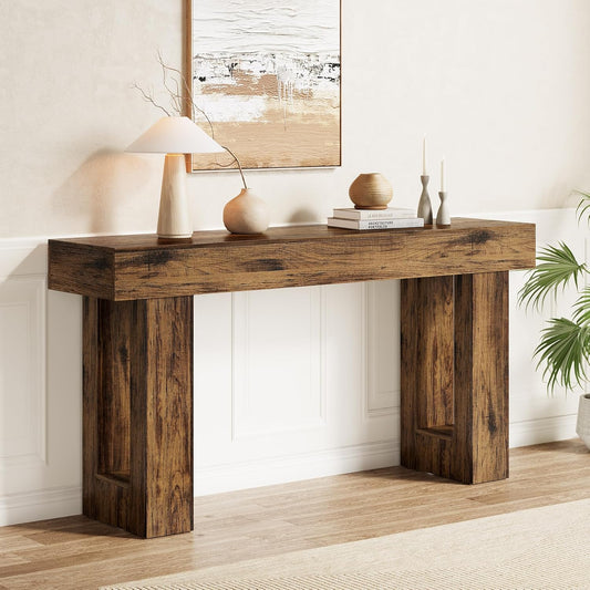 Little Tree 63 Inches Long Console Table for Entryway, Rustic Brown Sofa Table Behind Couch, Wooden Entry Table Foyer Hallway Table, Industrial Console Sofa Tables for Living Room