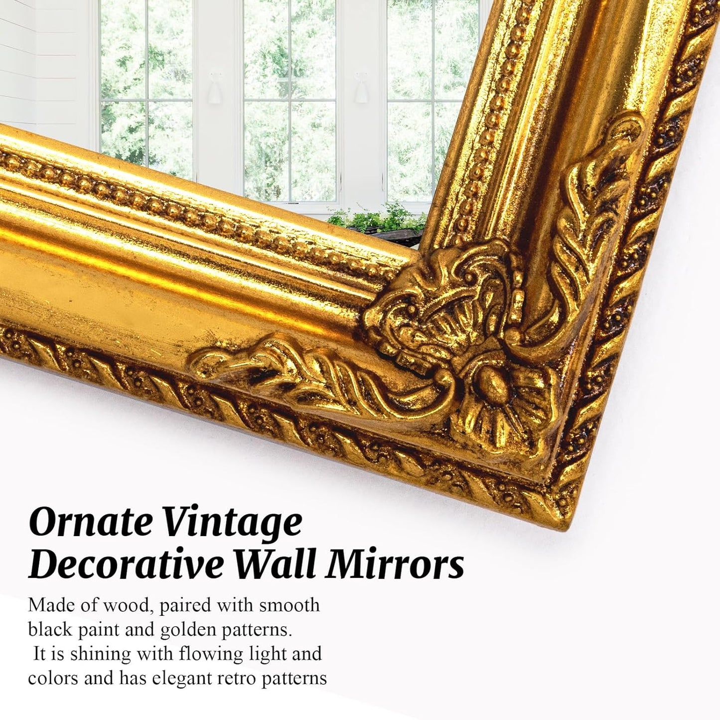 39" x 27" Large Vintage Mirror Wall Decor, Gold Ornate Decorative Wall Mirror with Elegant Victorian Wood Frame for Living Room Fireplace, Dining Room, Bathroom