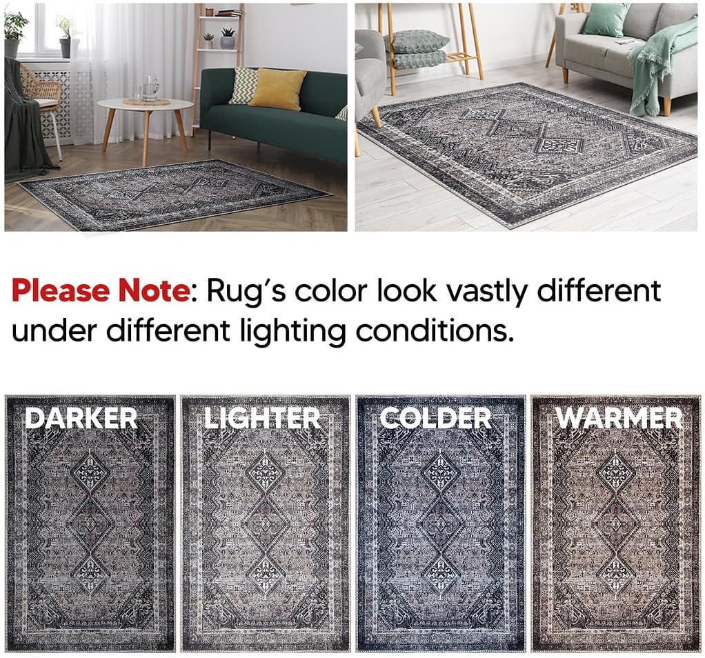 Keen Home Design 5x7 Rug - Machine Washable Area Rug with Non-Slip Backing, Ideal for Living Room, Dining Room, Bedroom - Vintage, Easy Clean, Durable, Low Pile Rug - (5' x 7')