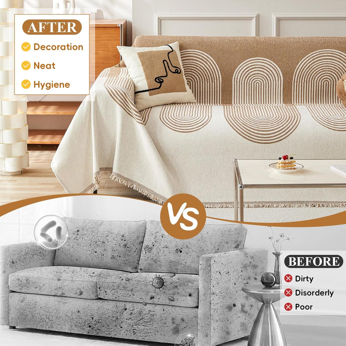 STACYPIK Modern Beige Geometric Couch Cover for Dog Boho Reversible Sofa Covers for 3 Cushion Couch Washable Furniture Protector Chenille Sofa Slipcover Loveseat Cover Multi-Use Throw Blanket-71X134IN