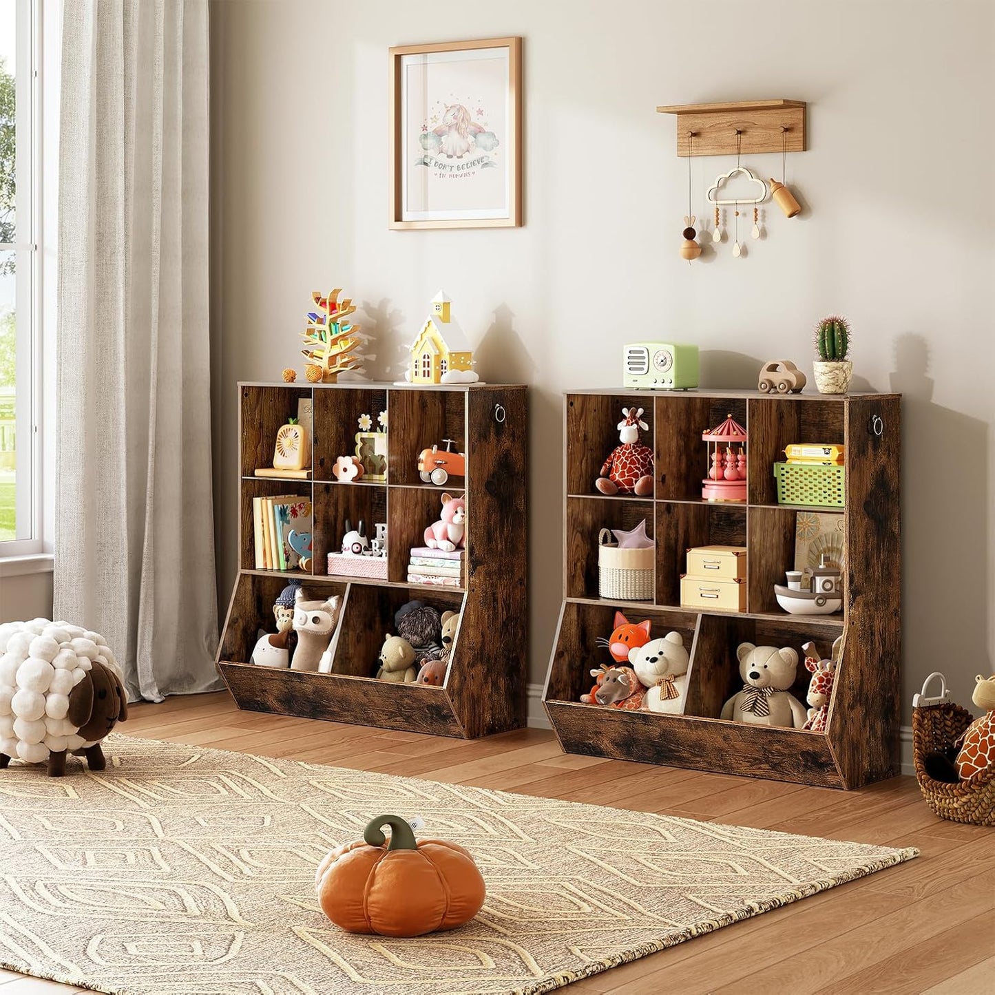 HOOBRO Kids Bookshelf, Toy Storage Cabinet, Kids Toy Organizer, 8 Cubicles, Bookcase Footboard, Bookshelf for Kids, for Playroom, Bedroom, Nursery, School, Rustic Brown FG35CW01G1