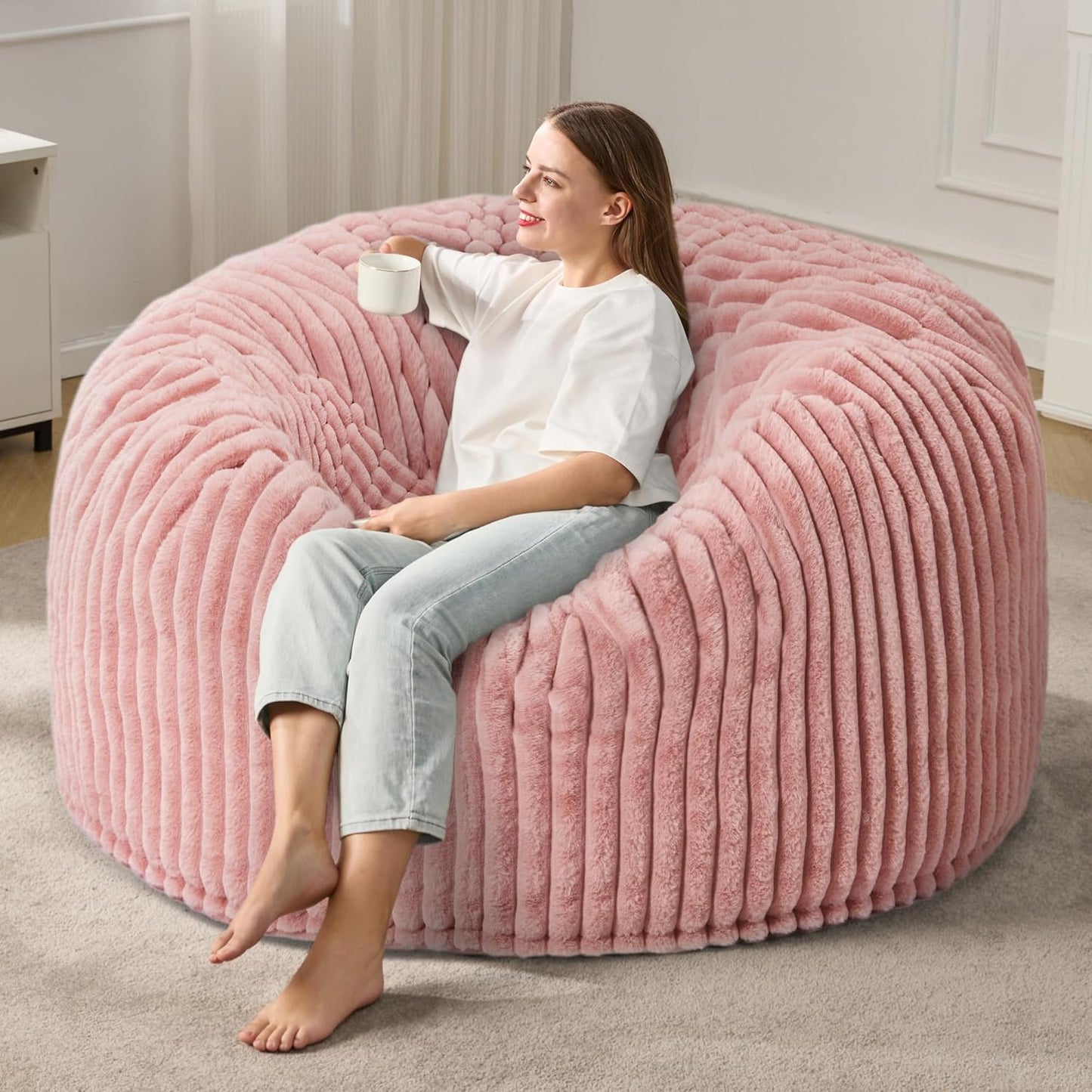 5ft Bean Bag Chairs for Adults Large Beanbag Chair with Stripe Plush Cover Big Bean Bag Chair for Living Room Bedroom Dorm Office
