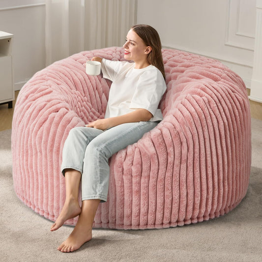 5ft Bean Bag Chairs for Adults Large Beanbag Chair with Stripe Plush Cover Big Bean Bag Chair for Living Room Bedroom Dorm Office