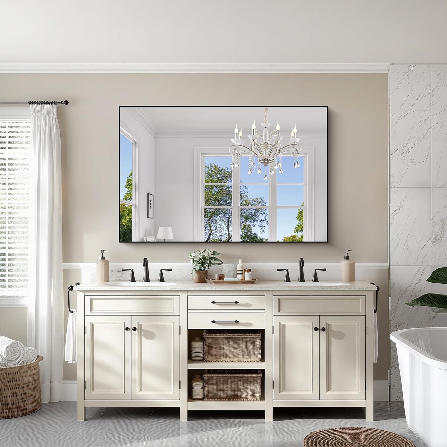 KOCUUY Black Bathroom Mirror, 55x36 Large Wall Mirror with Aluminum Frame, Black Rectangle Mirror Modern Home Decor for Bathroom, Living Room, Farmhouse, Entryway, Hang Horizontal/Vertical