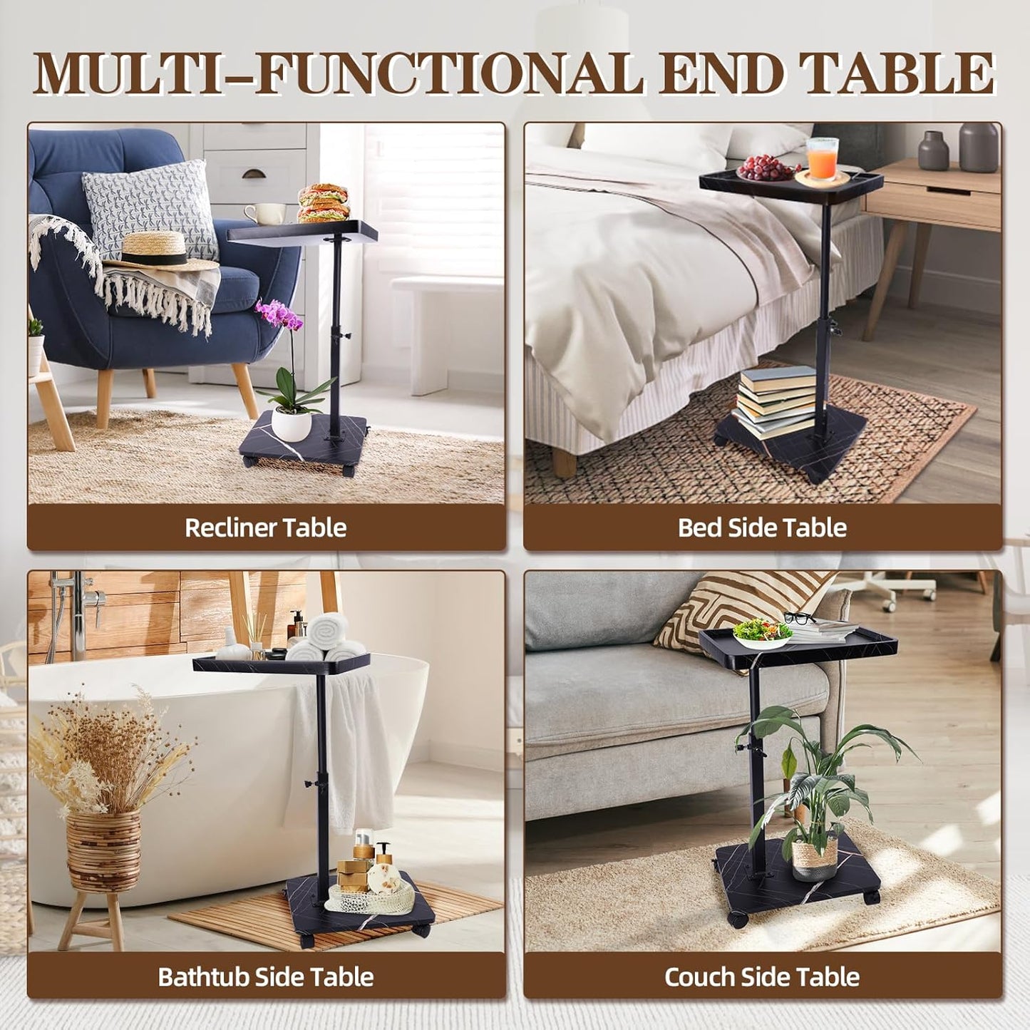 C Table Side Table End Table Adjustable Height，C Shaped End for Couch，Snack Tables,360°Swivel TV Tray Sofa Table， For Small Spaces，Side Tables living room and bedroom for Sofa, Bed,Chair(black)