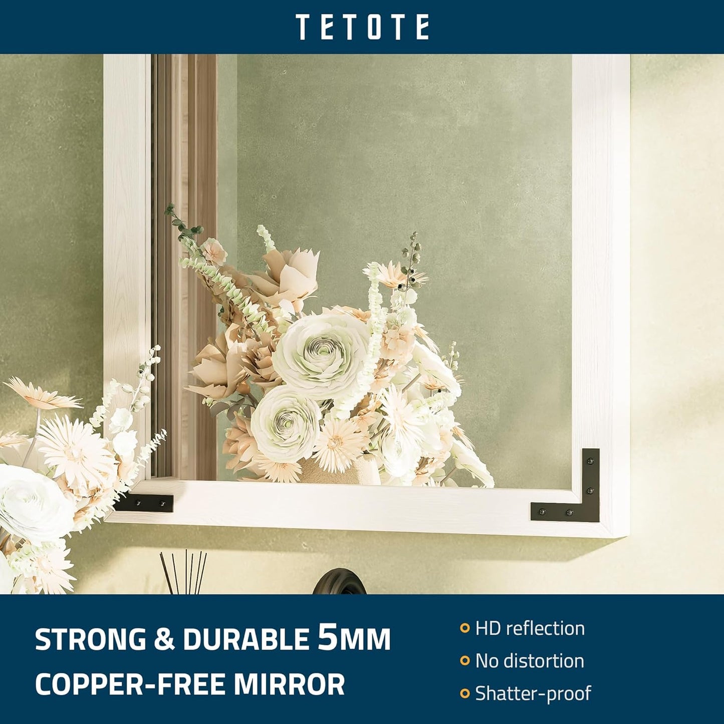 TETOTE 30 x 36 White Wooden Mirror for Bathroom Wall/Bedroom/Living Room/Entryway Farmhouse Rustic Bathroom Vanity Mirror Waterproof (Horizontal/Vertical Mounted)