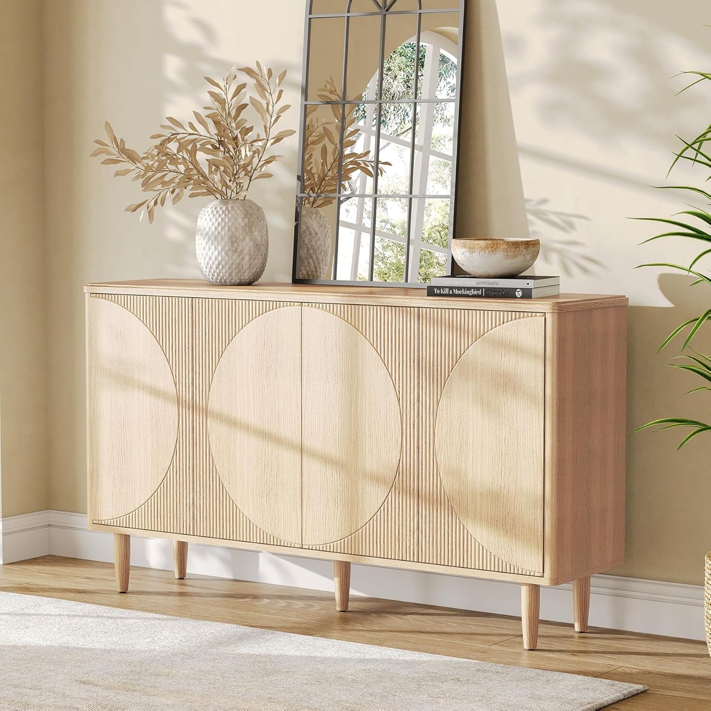 LITTLE TREE 59-Inch Buffet Cabinet Sideboard with Storage, Modern Sideboard Buffet Table with Doors for Living Room, Dining Room