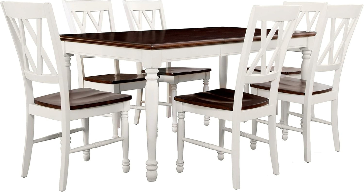 Crosley Furniture Shelby 7-Piece Traditional Dining Table Set for 6, Dinner Tables with Kitchen Chairs, Distressed White