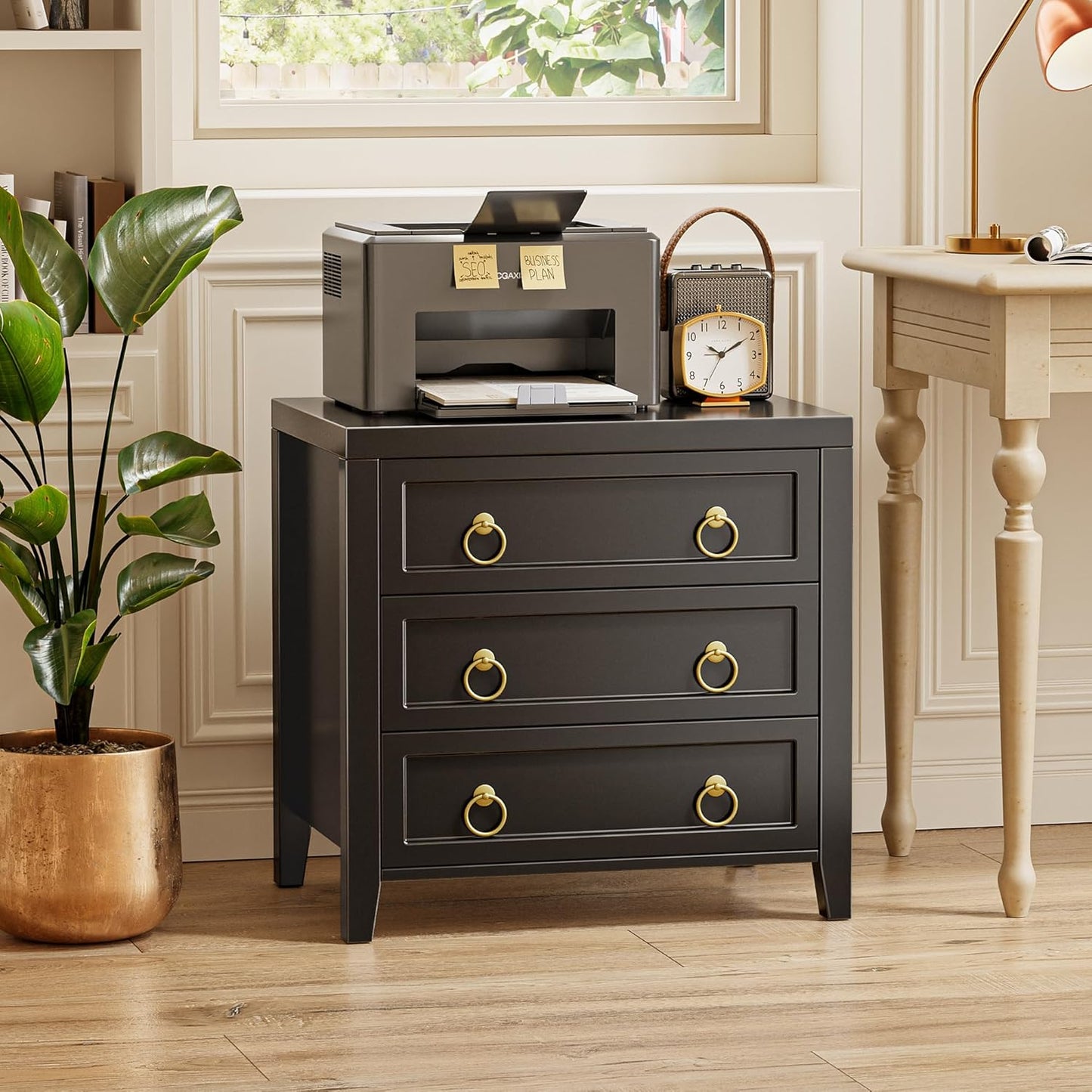 Huuger 23.6 Inch Night Stand with Charger Station and USB-C Port, 3 Drawer Nightstands Set of 2, Larger Wider Bedside Table, Modern End Table, for Bedroom, Black Nightstand