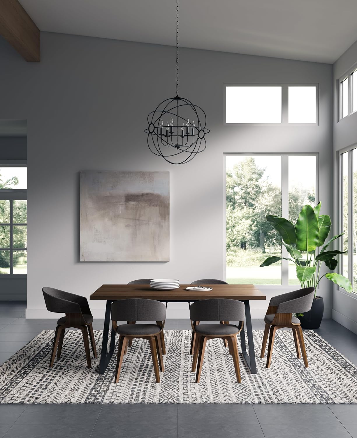 SIMPLIHOME Lowell Dining Chairs - Upholstered Walnut Finish Bentwood Frame and Linen-Style Fabric Kitchen Chair in Charcoal Grey, Modern Dining Room Seating with Curved Back and Padded Seat