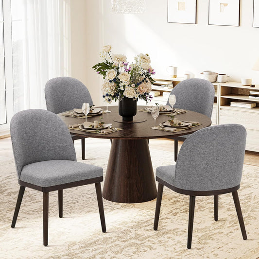 COLAMY Upholstered Dining Chairs Set of 4, Wooden Kitchen Chairs with Open Back, Modern Dining Room Chairs with Wood Frame, Dinner Side Chairs for Dining Room Kitchen Restaurant, Light Grey