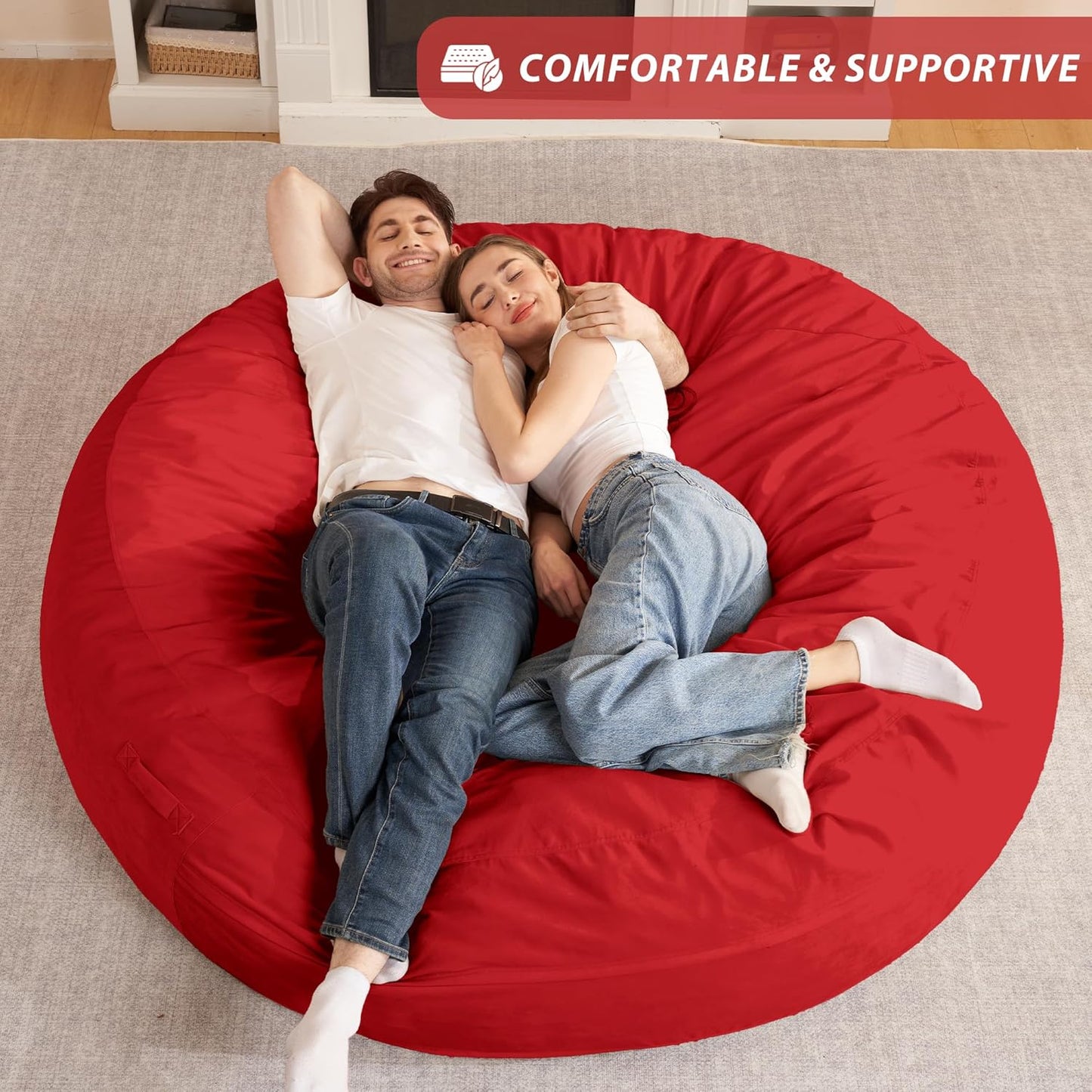 HABUTWAY XX-Large Bean Bag Chair: Giant 7' Memory Foam Furniture Bean Bag Chairs for Adults with Microfiber Cover 7Ft (Red)