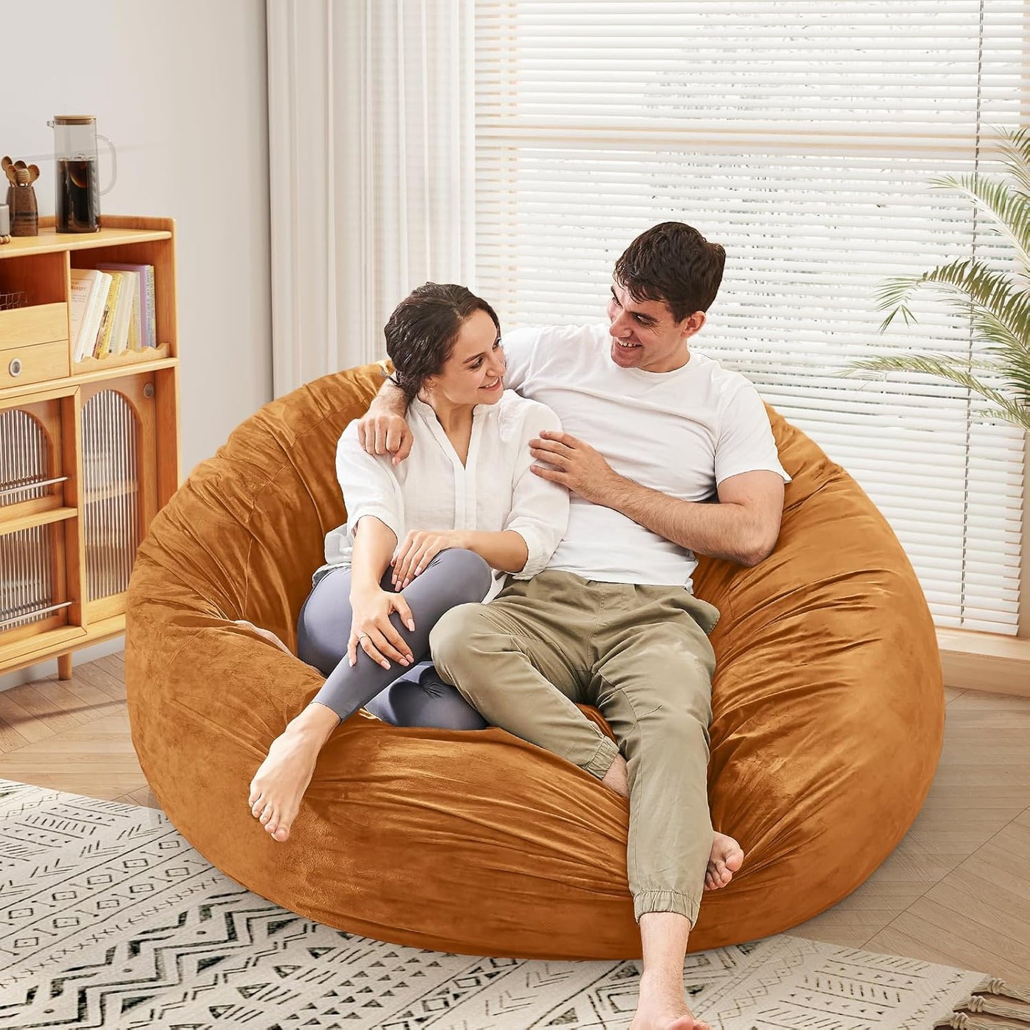 Bean Bag Chairs for Adults - Giant Bean Bag Chair Convertible Bean Bag Bed - Beanbag Chair with Micro Fiber Cover/Furniture Foam Filler - Floor Couch Sofa in Bedroom Dorm Room - Queen Golden Brown