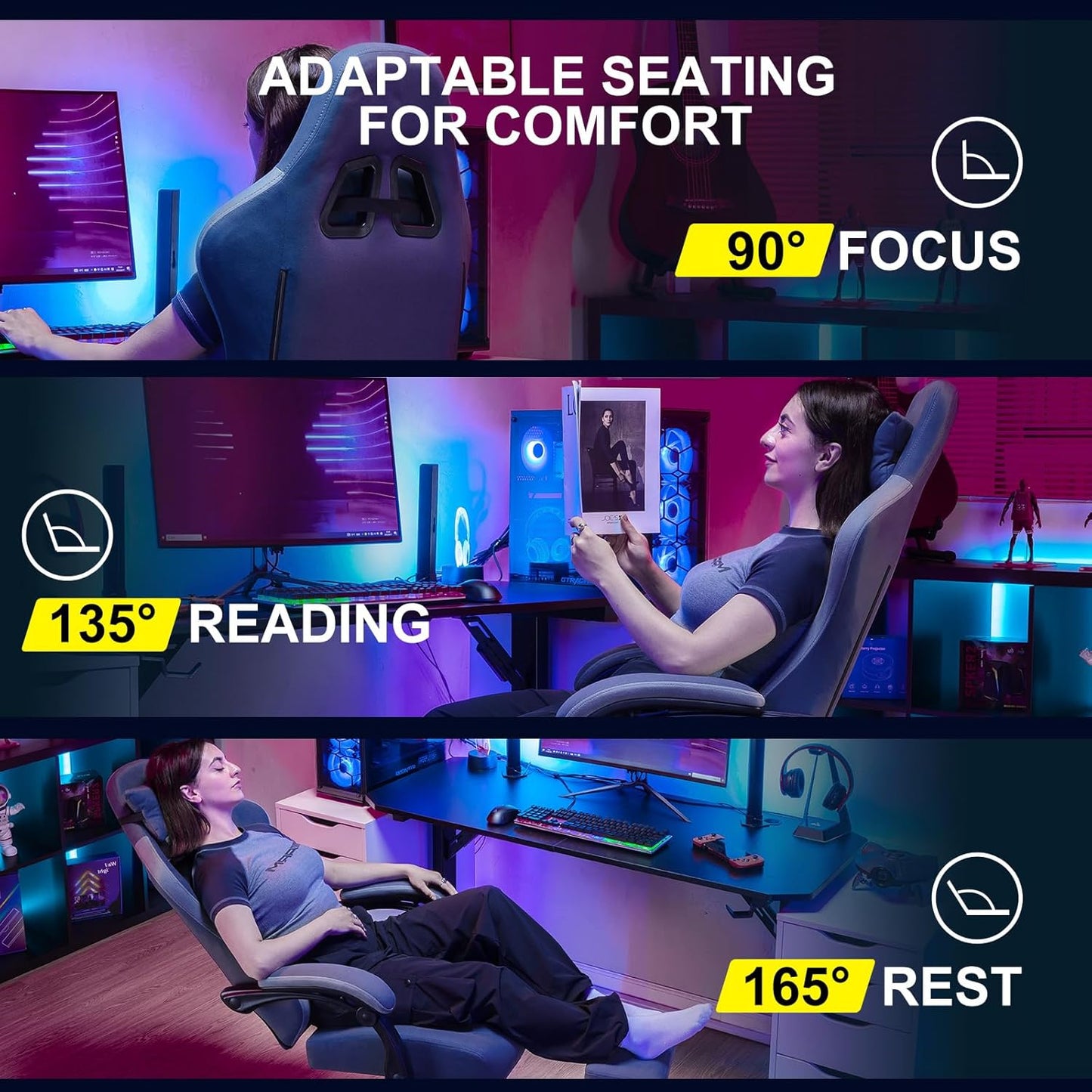 GTPLAYER Gaming Chair, Computer Office Chair with Pocket Spring Cushion, Linkage Armrests and Footrest, High Back Ergonomic Computer Chair with Lumbar Support Task Chair with Footrest