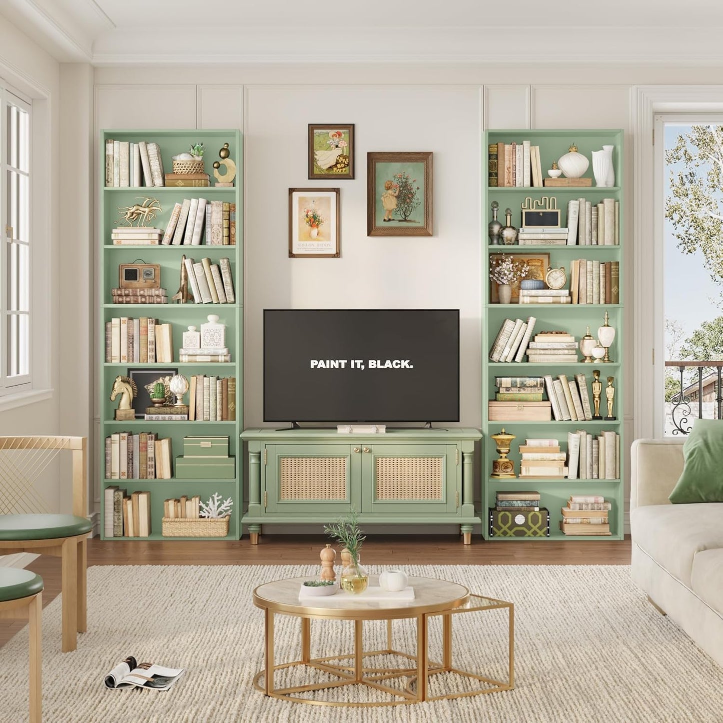 82" Tall Bookshelf, 7-Tier Open Shelves Bookcase, Freestanding Display Storage Shelves, Tall Bookcase Home Decor Furniture for Home Office, Living Room, Bedroom, Green