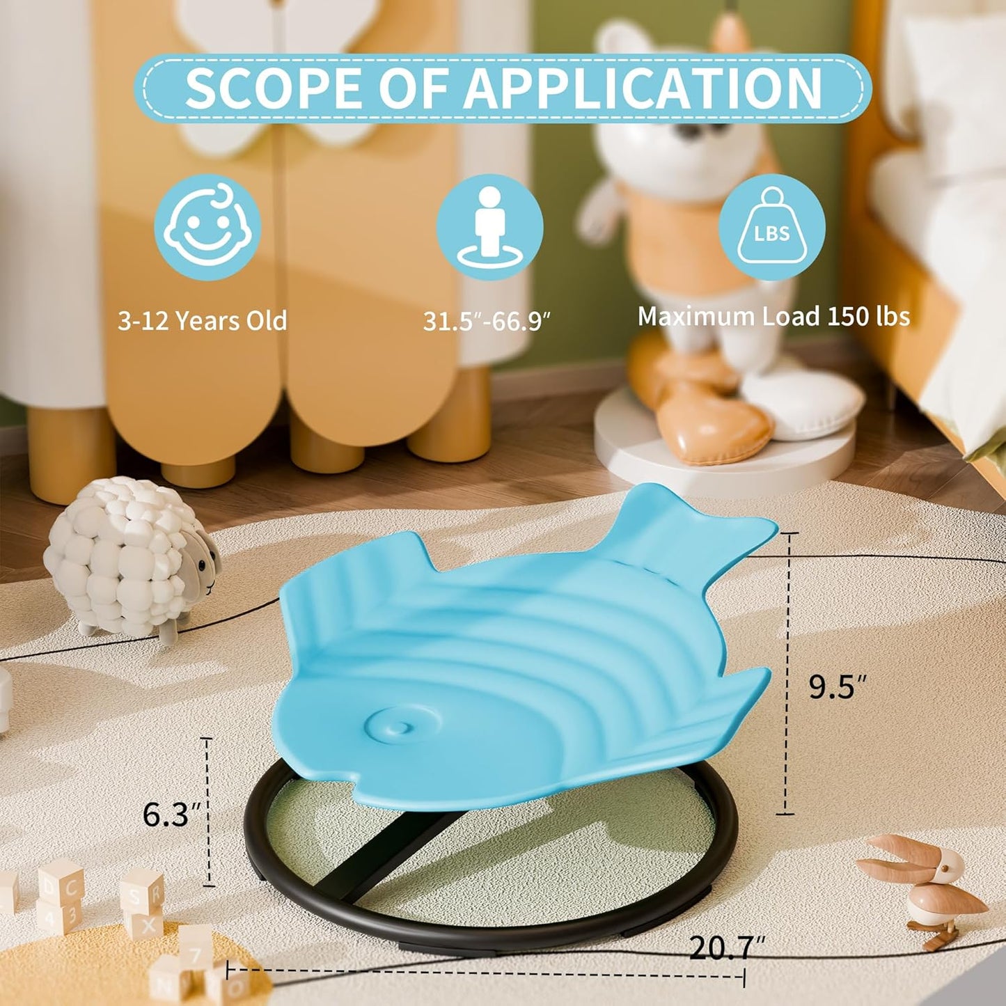 Spinning Chair for Autistic Kids, Autism Sensory Spinning Chair, Sensory Chair for ADHD Children, Sit and Spin Training Body Coordination, Upgraded Light Blue Flying Fish Shape