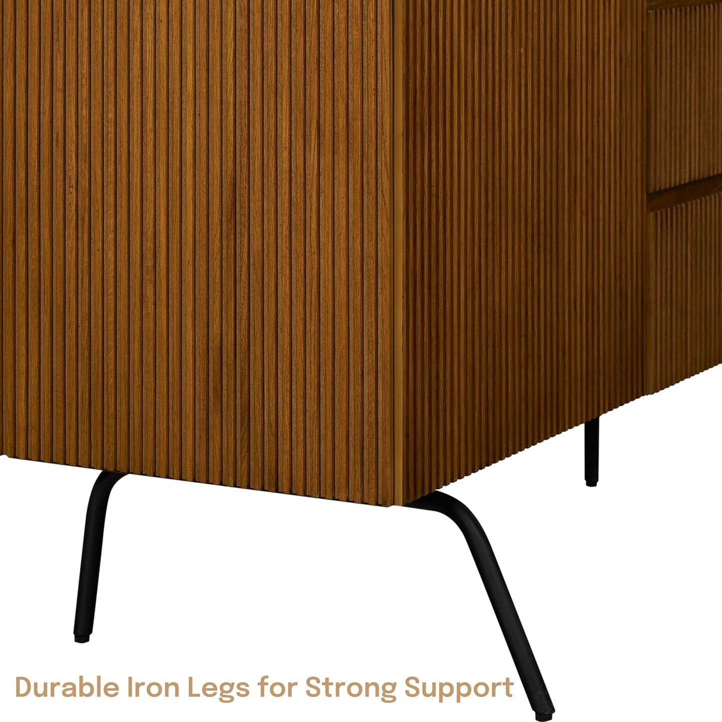 NTC Veil Sideboard with 2 Doors and 3 Drawers, Buffet Cabinet with Vertical Groove Design and Metal Legs, Storage Cabinet for Living Room, and Entryway, Effortless Assembly - Rustic Oak