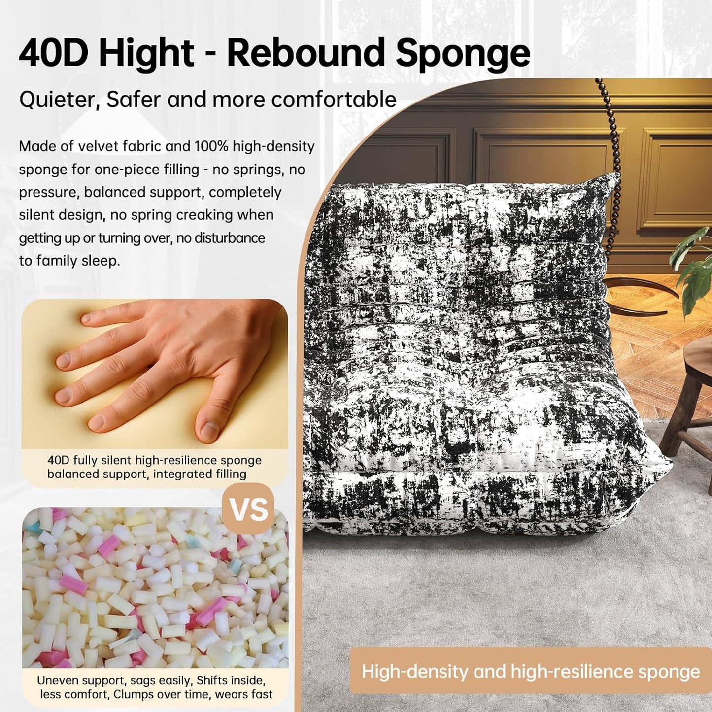 Bean Bag Chairs for Adults, Memory Foam Couch Loveseat Sofa Chair, Soft Teddy Material Cozy Comfy Reading Nook Chairs, Floor Chair for Living Room Bedroom Office