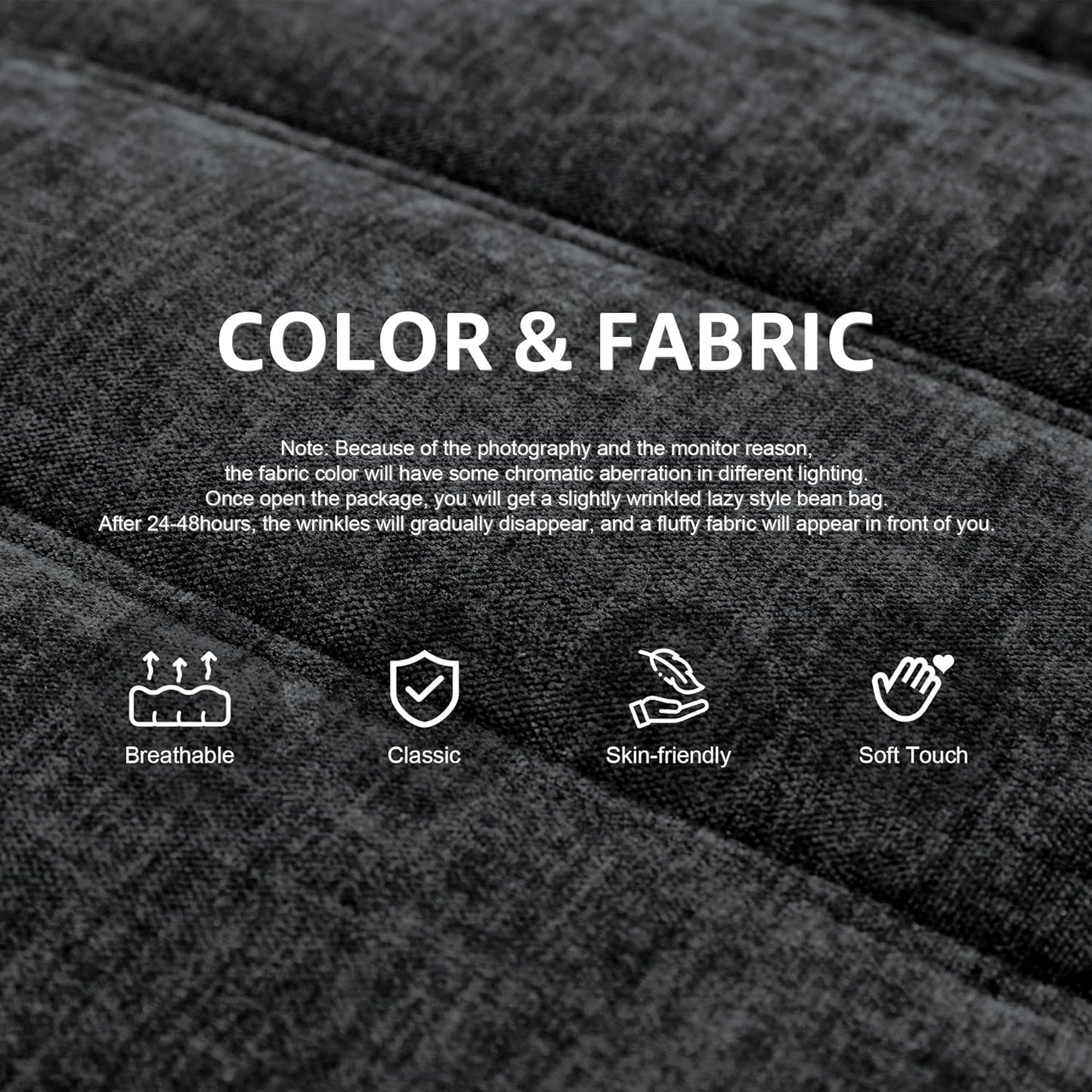 Bean Bag Chairs for Adults Giant Bean Bag Chair Memory Foam BeanBag Chair Big Bean Bag Sofa with Filler Faux Fur Fireside Beanbags Lazy Sofa for Living Room Bedroom Dorm Office (Darkgrey Chenille)