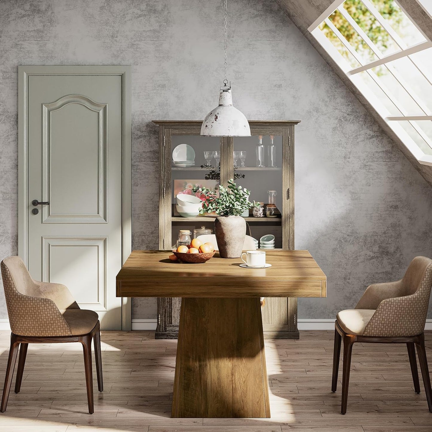 Tribesigns Square Dining Table for 4, 31.5-Inch Small Kitchen Table with Sturdy Pedestal Base, Farmhouse Dinner Table for Dining Room, Living Room, Kitchen (Brown)