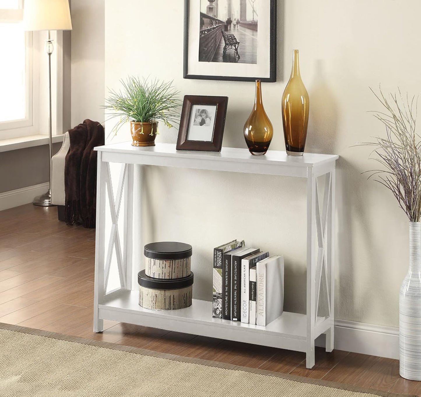 Convenience Concepts Oxford Console Table 39.5" - Sofa Table with Storage Shelf, Transitional Entryway Hall Table for Living Room and Bedroom, Display Foyer Table, White
