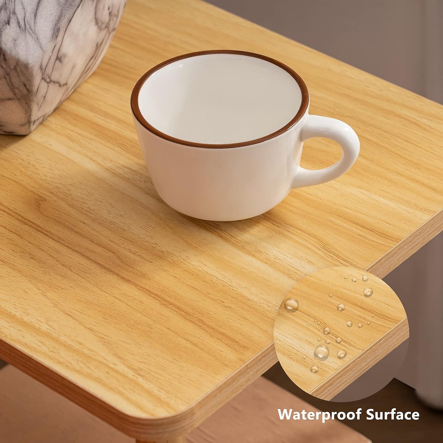 Apicizon 2 Tier End Table Set of 2, Small Side Table with Solid Wood Legs, Boho Bedside Table with Storage Shelf, Nightstand for Small Spaces, Bedroom, Living Room, Entryway, Easy Assembly, Natural