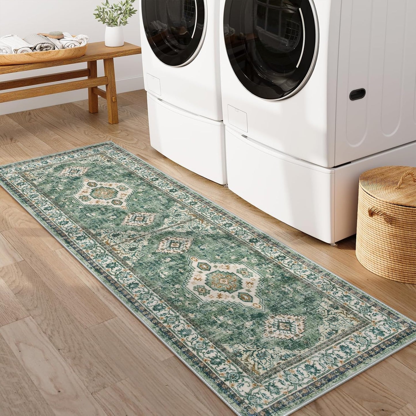 Lahome Oriental Washable Hallway Runner Rug, 2x6 Runners for Hallways Non Slip Ultra-Thin, Vintage Soft Long Carpet for Kitchen Bathroom Bedroom Laundry Room, Green/Multi