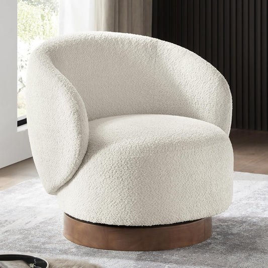 Swivel Accent Chair Round Barrel Armchair Upholstered Performance Fabric for Living Room Bedroom Waitingroom,1 Box,Cream