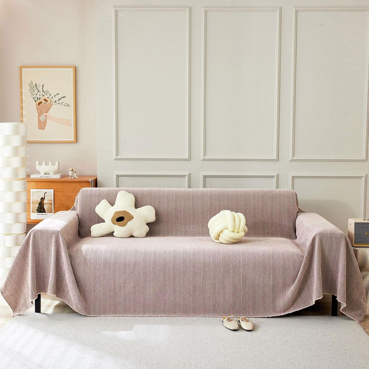 STACYPIK Stylish Cozy Pink Sofa Cover for Dogs Kids Geometric Couch Cover Herringbone Couch Slipcover for Sectional Couch Covers L Shape for 3 Cushion Couch Pet Furniture Throw Cover Washable-71X150IN