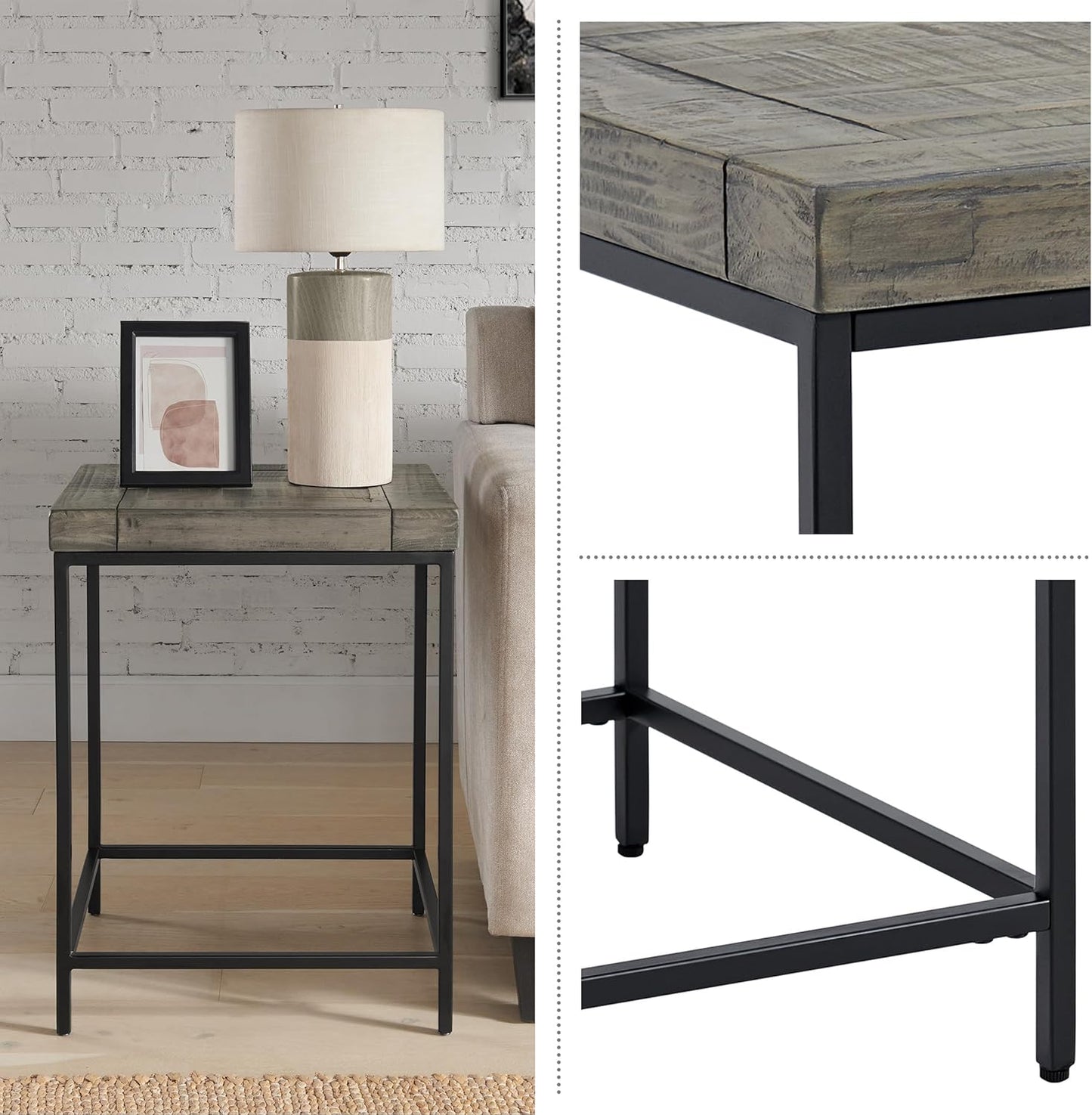 Alaterre Furniture End Table - Industrial Modern Side Table with Wood Top and Metal Frame - Table for Living Room, Bedroom, Hallway, or Dorm Room (Gray)