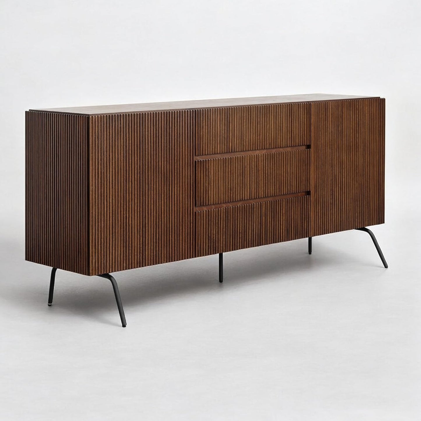 NTC Veil Sideboard with 2 Doors and 3 Drawers, Buffet Cabinet with Vertical Groove Design and Metal Legs, Storage Cabinet for Living Room, and Entryway, Effortless Assembly - Dark Walnut