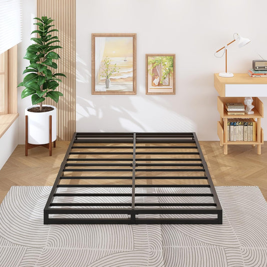 4 Inch California King Bed Frames No Box Spring Needed Heavy Duty Metal Cal King Platform for Mattress Foundation, Noise Free, Easy Assembly, Black