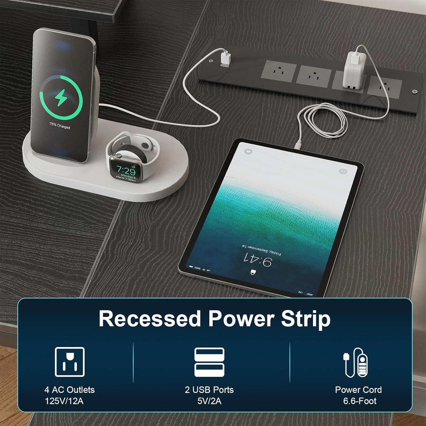 47 inch Gaming Desk with Power Outlet & LED Light, Reversible L Shaped Desk, L Shaped Desk with Hook & Monitor Stand, Computer Desk with Drawer and Shelves for Home Office Bedroom