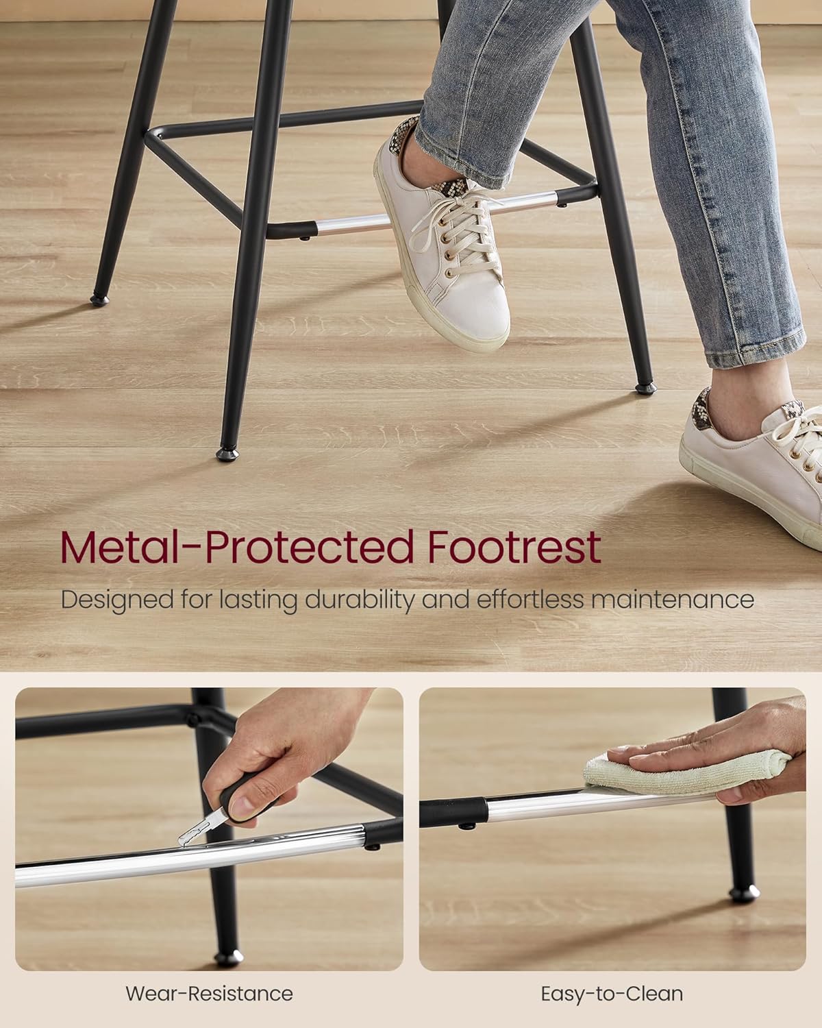 VASAGLE Bar Stools Set of 2, Bar Height Bar Stools with Back, Ergonomic Backrest, Synthetic Leather, Metal Legs, 28.7-Inch Tall Barstools for Kitchen Island Home Bar, Easy Assembly, Caramel Brown