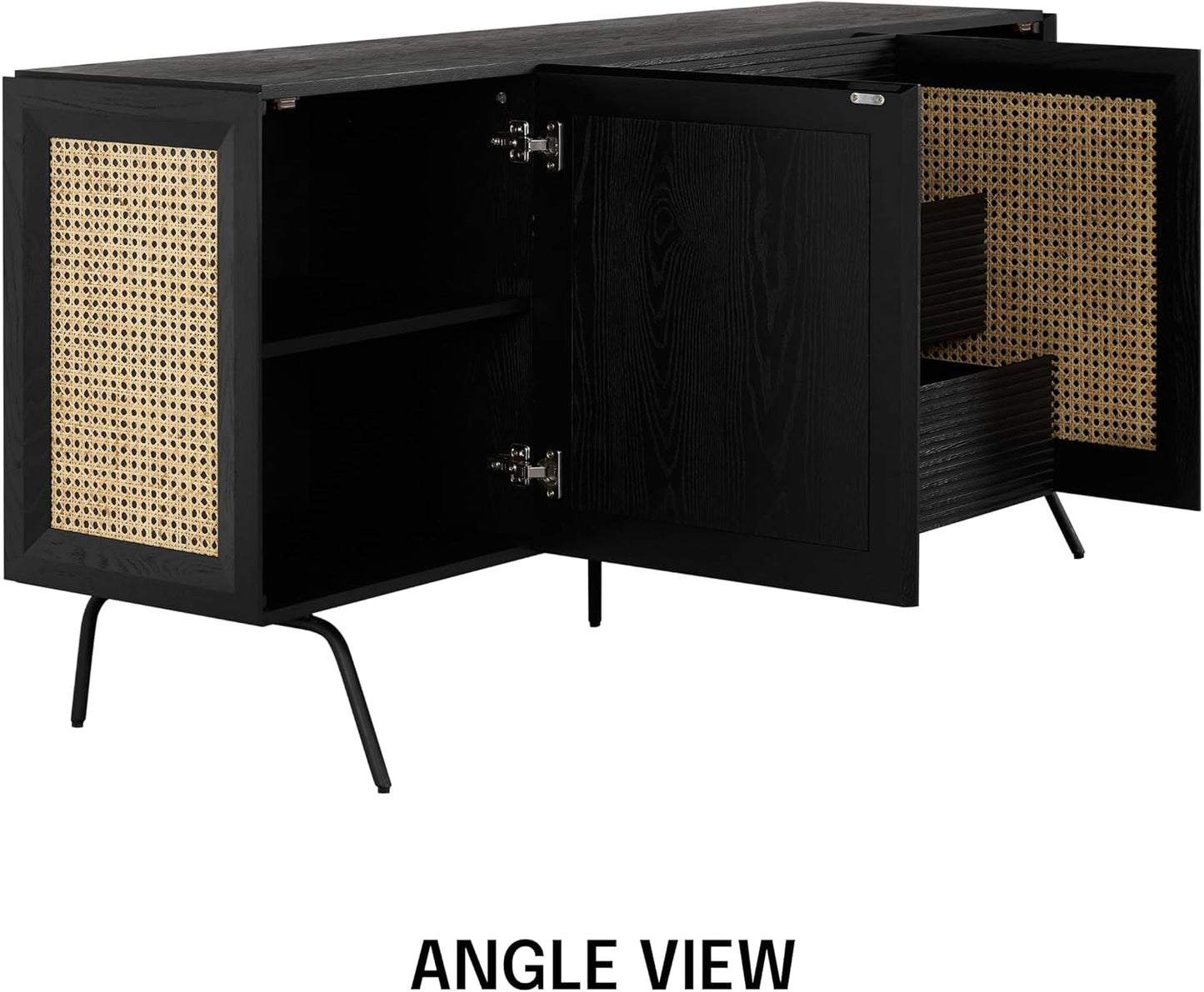 NTC MOSSIC Sideboard with 2 Doors and 3 Drawers, Buffet Cabinet with Natural Rattan and Metal Legs, Modern Storage Cabinet for Living Room, and Hallway, Effortless Assembly - Burnt Black
