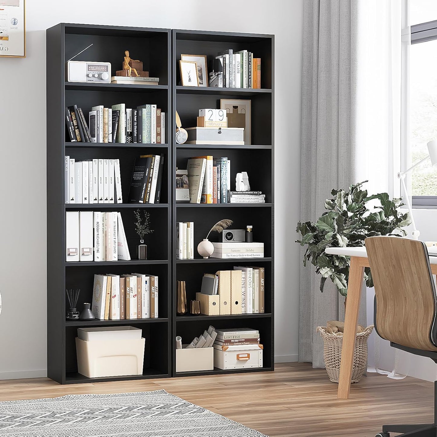 6-Tier Book Shelf, Floor Standing Open Bookcase, Wooden Display Storage Shelves with Anti-Tipping Device, 71" Tall Bookshelf for Bedroom, Living Room and Office, Black