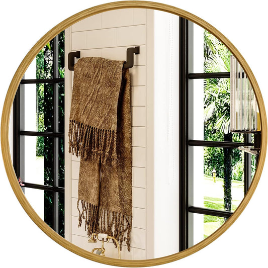 Growsun 24 inch Retro Gold Round Mirror Circle Wall Mirror for Bathroom Vanity, Entryway Living Room with Metal Frame for Home Decor