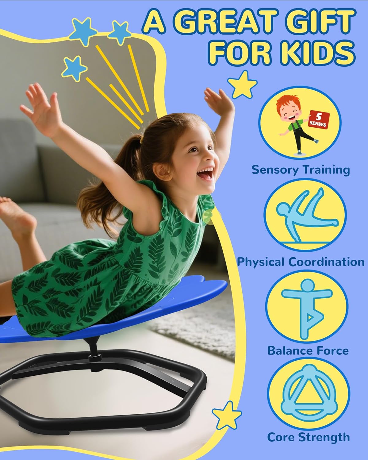 Spinning Chair for Autistic Kids, 21" L × 16" W Sensory Toys for Kids with Autism, Sit and Spin, Toddlers & ADHD Children, Sensory Products Swivel Chair, Navy Blue