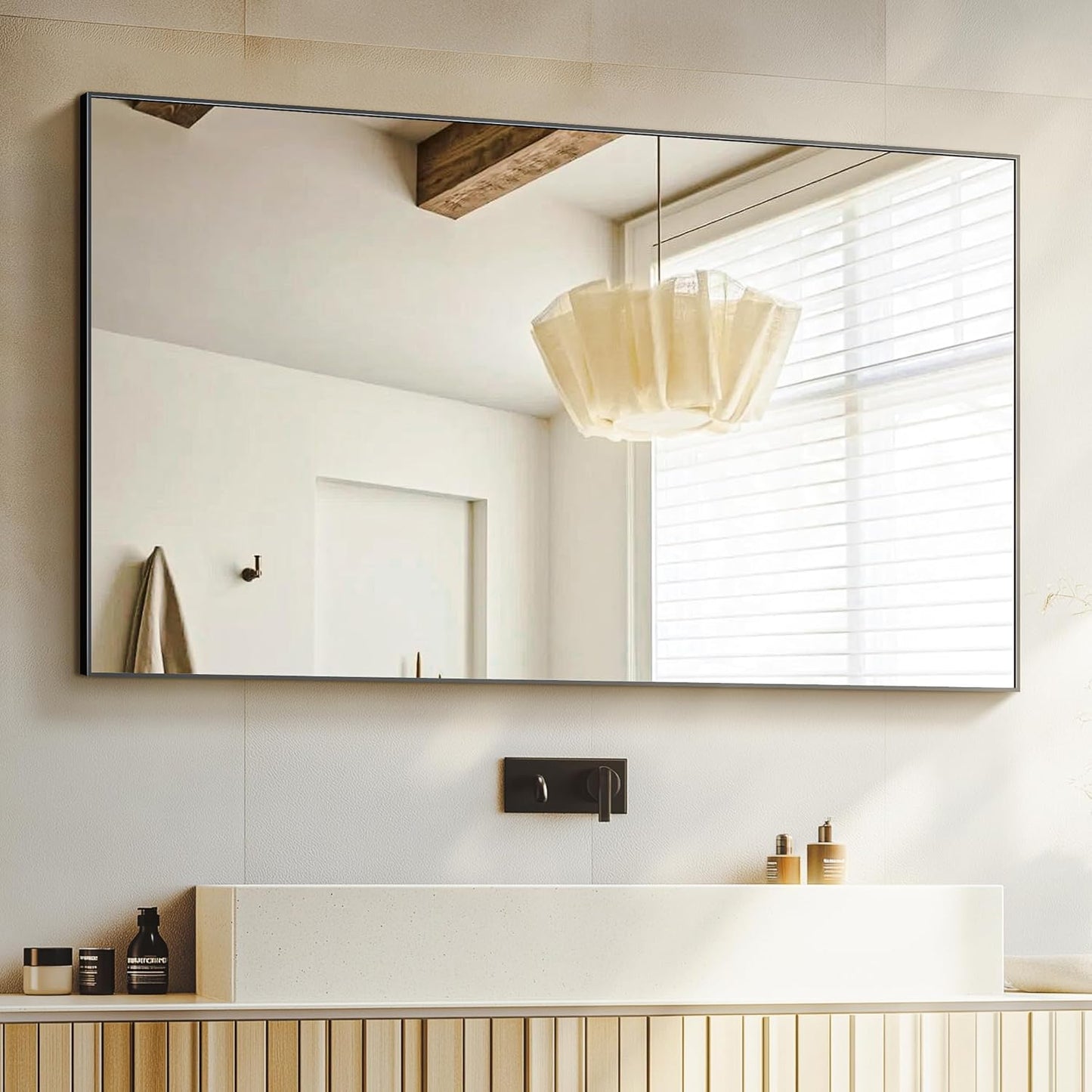 Bathroom Vanity Mirror for Wall, 48" x 30" Metal Framed Rectangular Bathroom Wall Mirror for Over Sink, HD Shatterproof Glass, Hangs Horizontally or Vertically(Black)