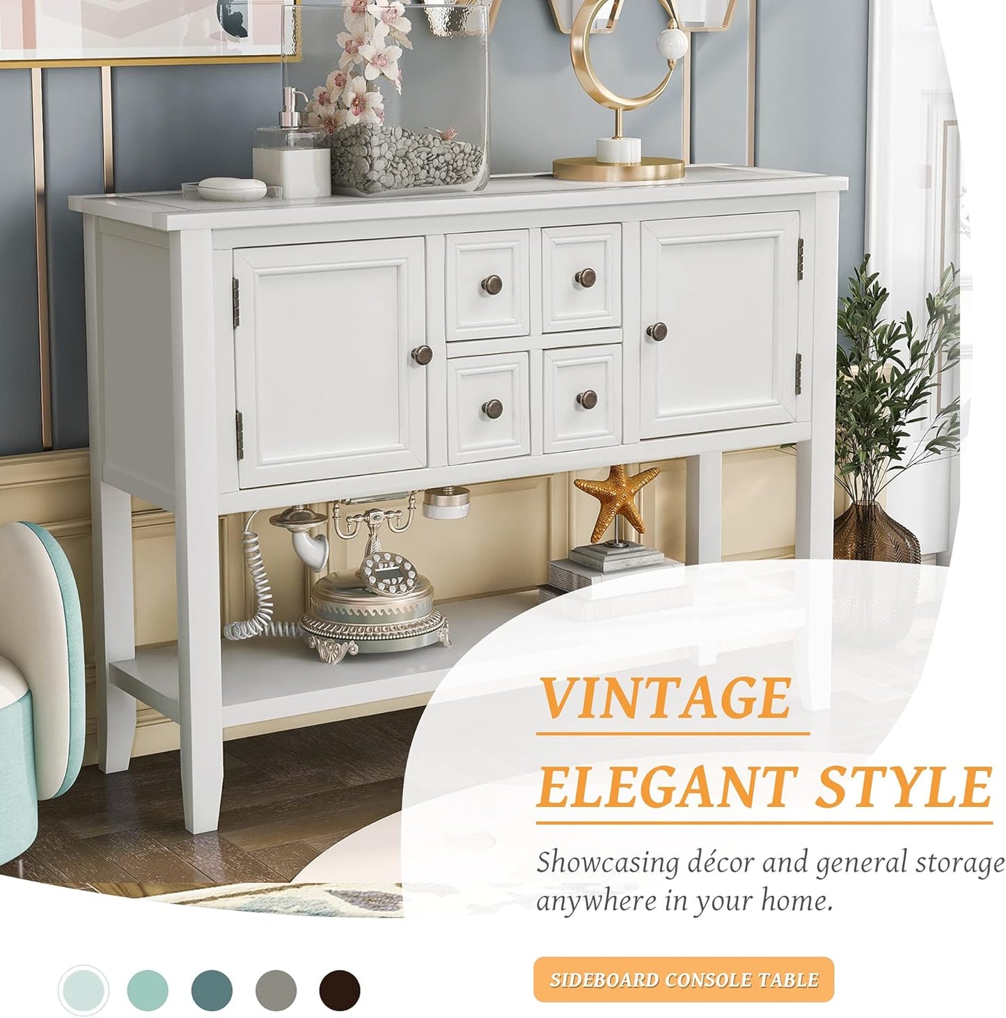 Merax Modern Wood Buffet Cabinet with Storage Shelf, 2 Drawers and 2 Cabinets Buffet Coffee Bar Table for Living Room Dinning Room Kitchen (White)