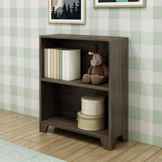 Max & Lily Modern Farmhouse 2-Shelf Bookcase, Solid Wood Bookshelves for Kids Bedroom, Barnwood Brown