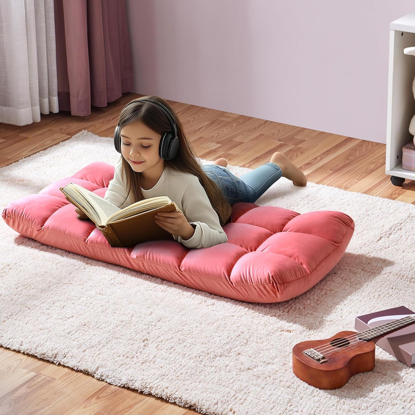 Yaheetech Floor Chair, Meditation Chair with Back Support Gaming Floor Lounger with 14 Adjustable Position for Adult, Pink