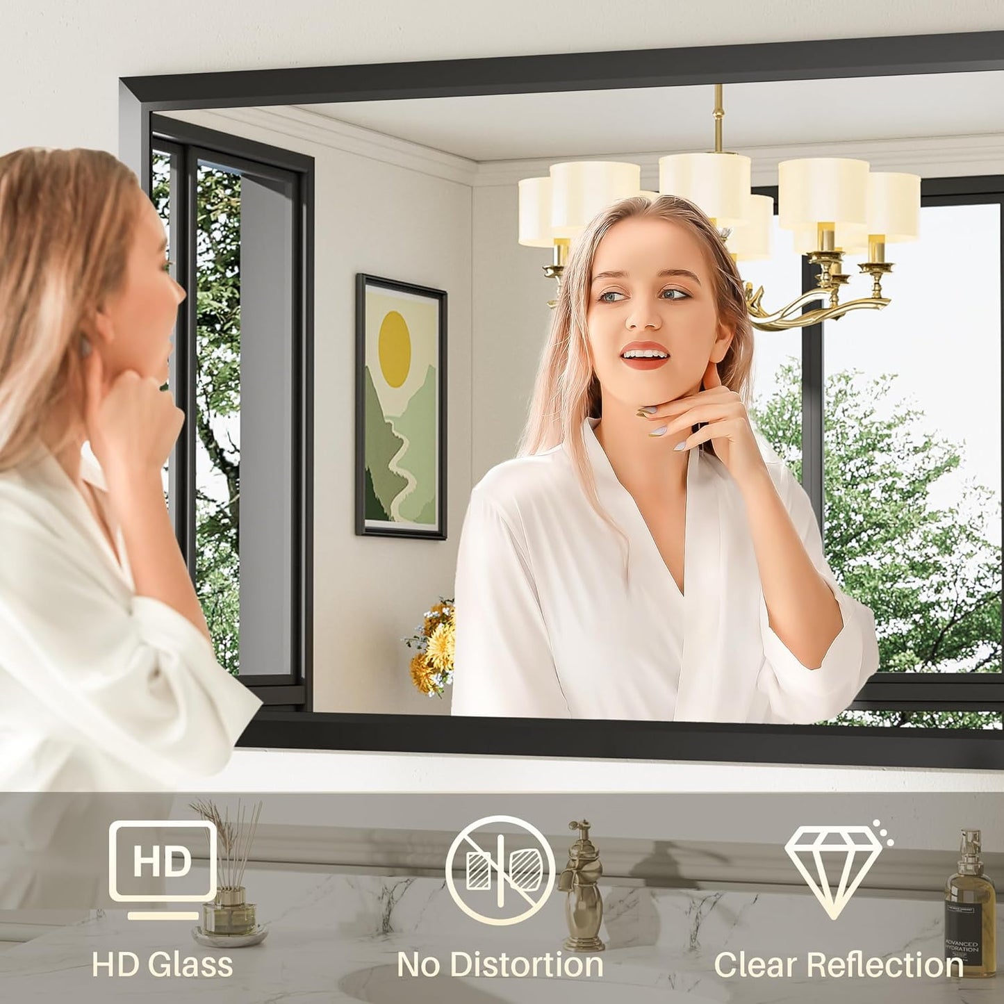 20x30 Inch Black Bathroom Mirror for Wall, Thick Metal Framed Rectangle Mirrors for Over Sink, Bedroom, Living Room, Entryway, Anti-Rust, HD Tempered Glass