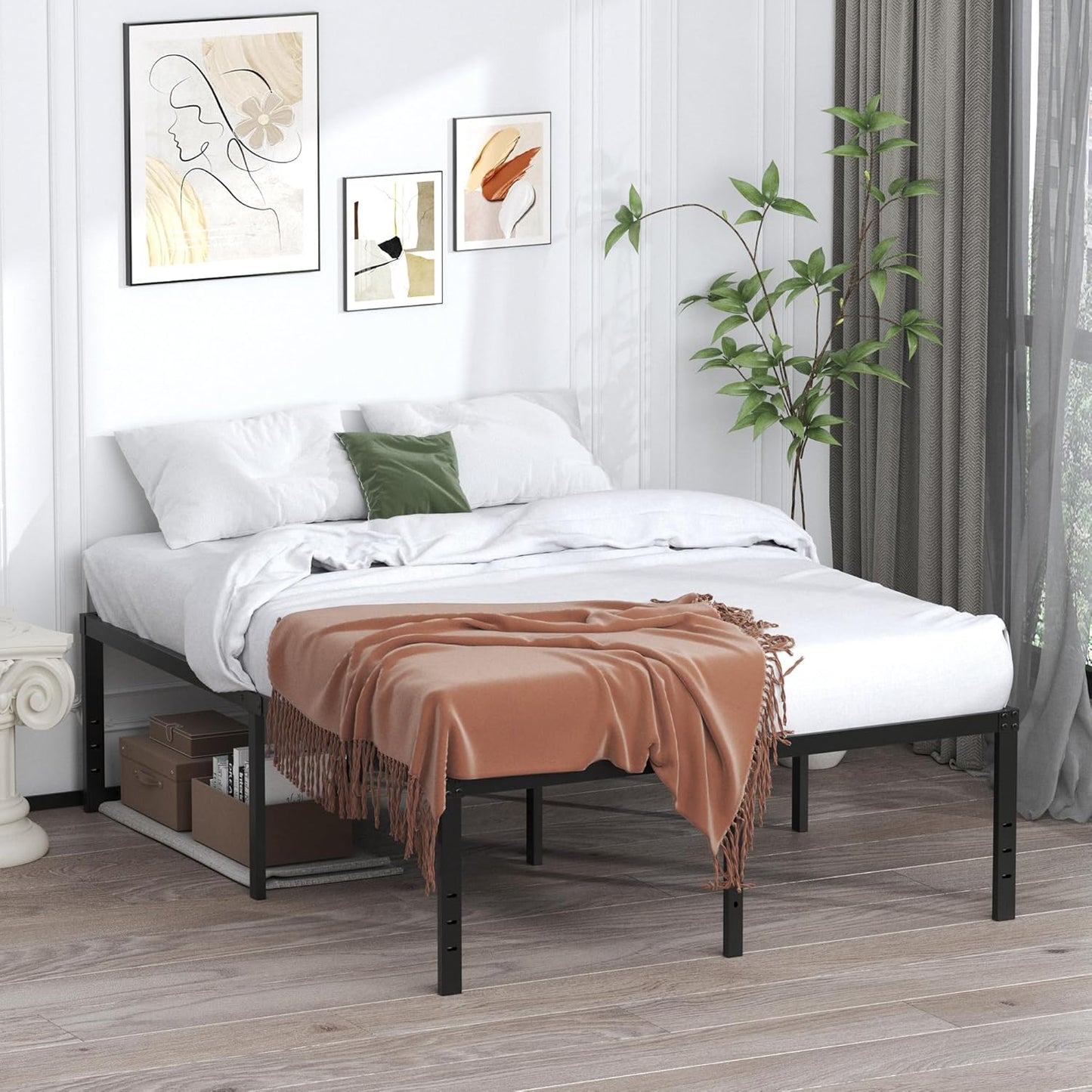 EMODA 20 Inch King Bed Frame No Box Spring Needed, Heavy Duty Tall Metal Platform with Large Storage Space, Noise Free, Easy Assembly, Black