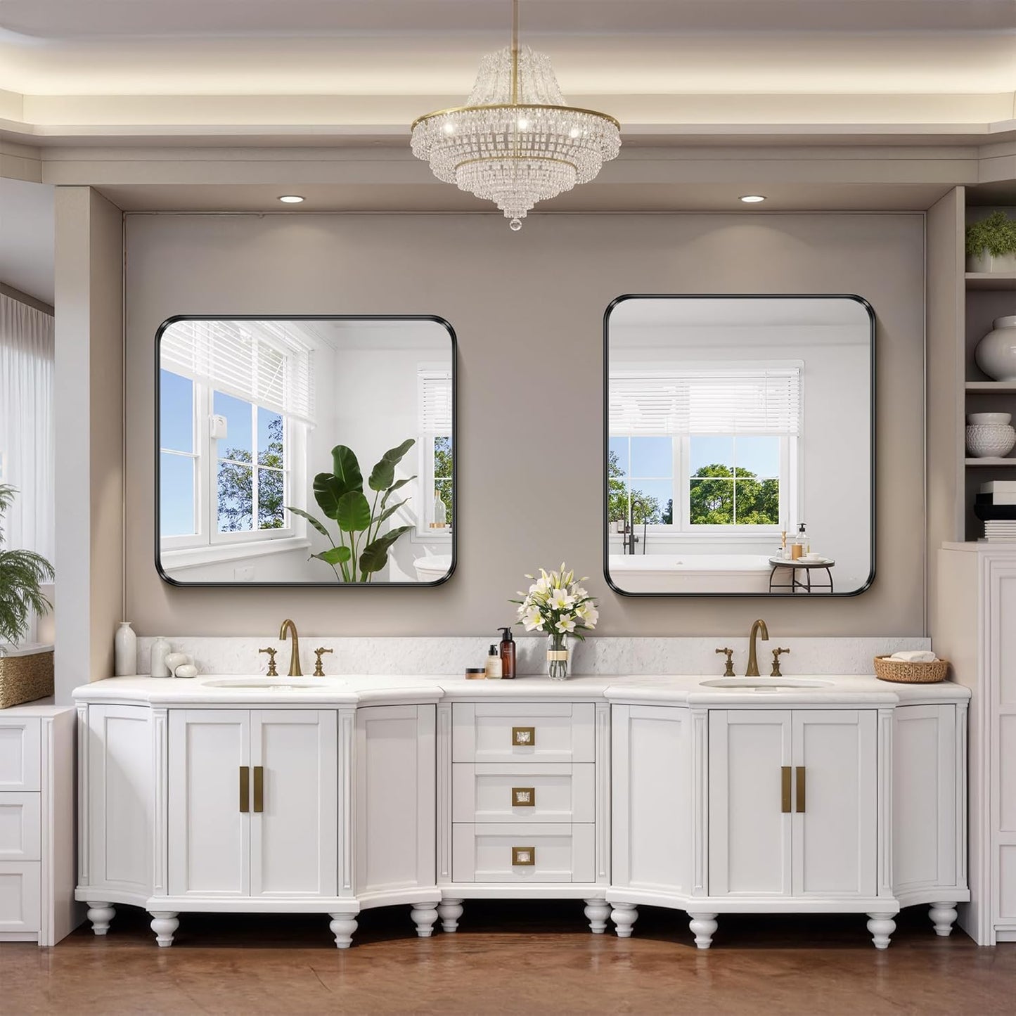 FORBATH 36x40 Inch Bathroom Mirror, Brushed Black Deep Frame Wall Mirror with Rounded Corners, Anti-Rust Tempered Glass for Modern Farmhouse Vanity (Horizontal/Vertical)