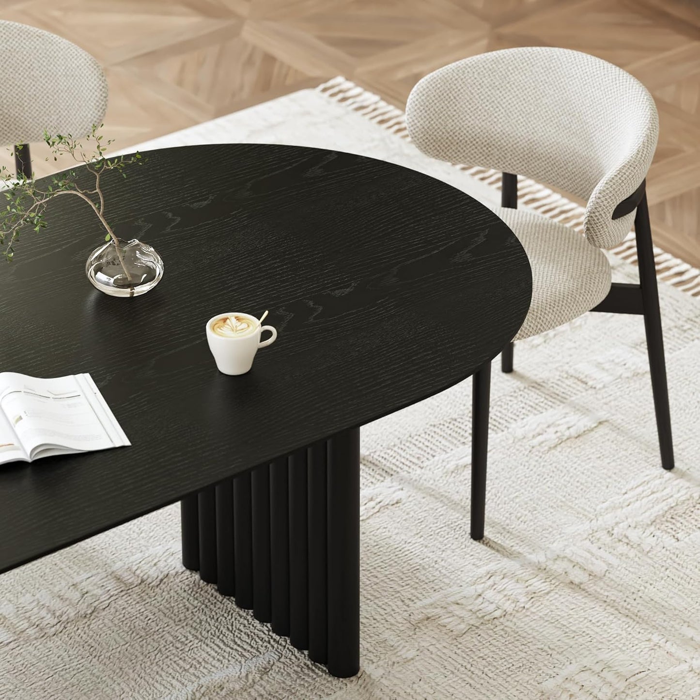 Casaphoria Wood Kitchen Table Set with 2 Chairs, 79" Dining Kitchen Table & Chairs Set for 6-8, Modern Farmhouse Oval Dining Table for Living Room, Easy Assembly, Black