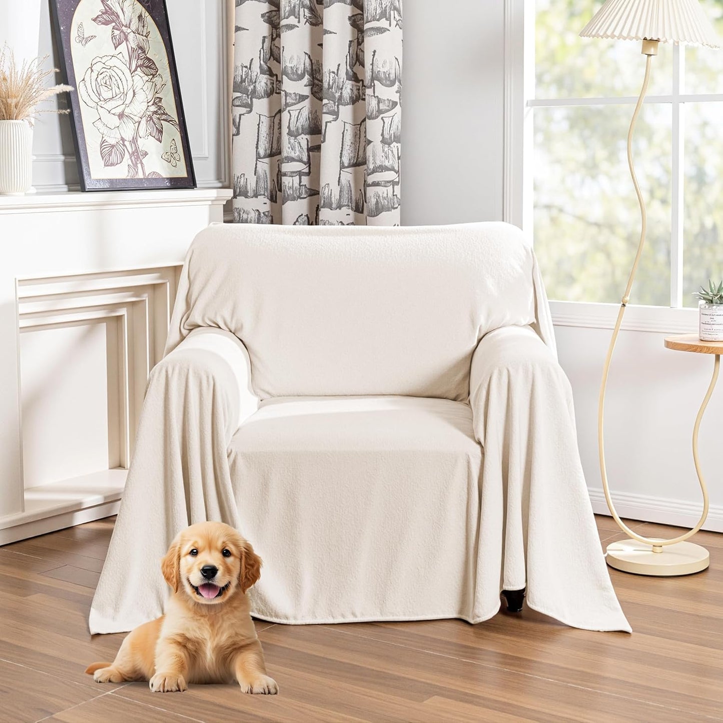 MYSKY HOME White Armchair Couch Cover for Sofa, Couch Covers for Dogs Washable, Couch Cover Blanket Modern Sofa Slipcovers, Super Soft Sofa Furniture Cover for Reclining Couch, 71" x 91"