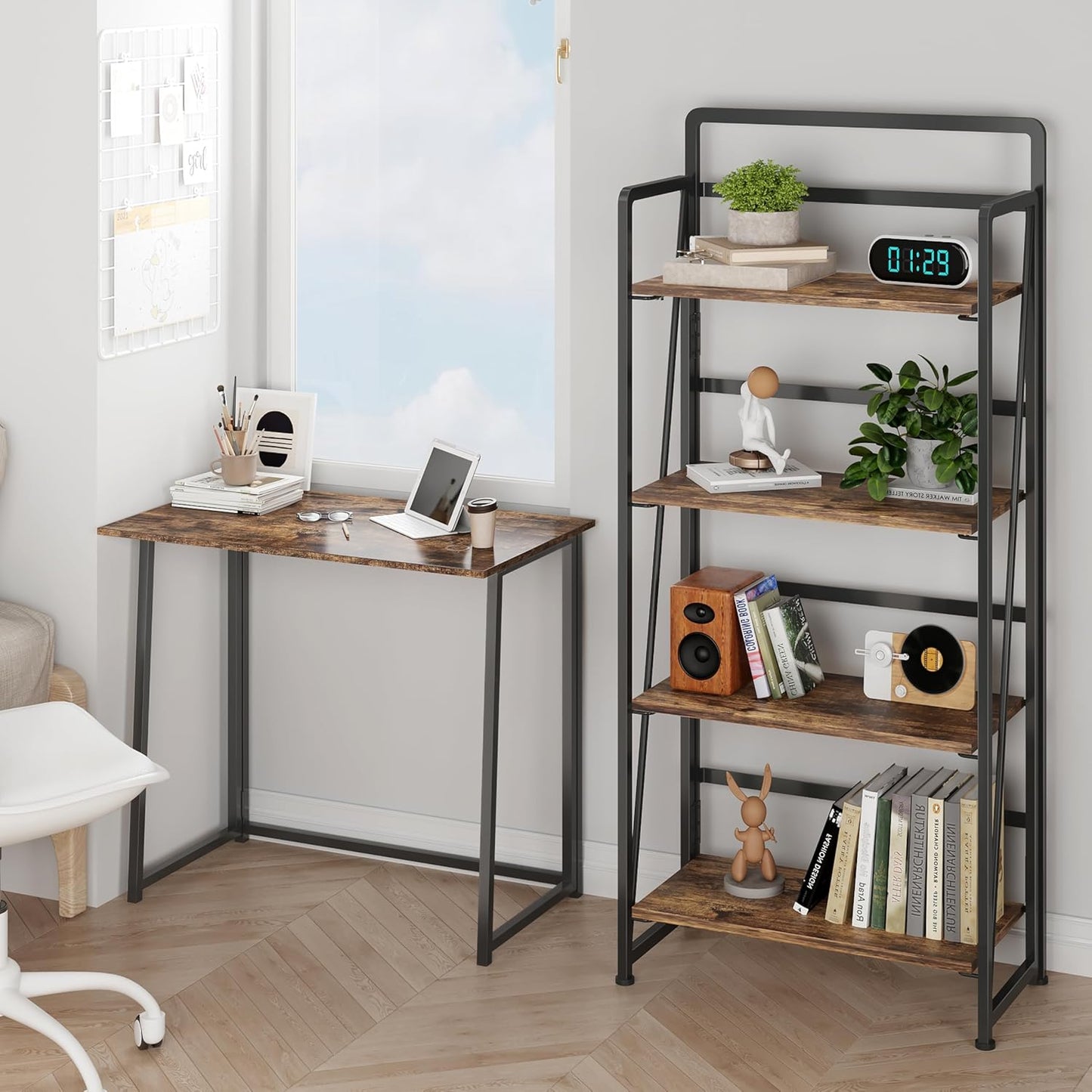 BHG No Assembly Folding Bookshelf for Living Room,Collapsible Book Shelf for Home Office, Portable Bookcase Storage Organizer Rack Shelves