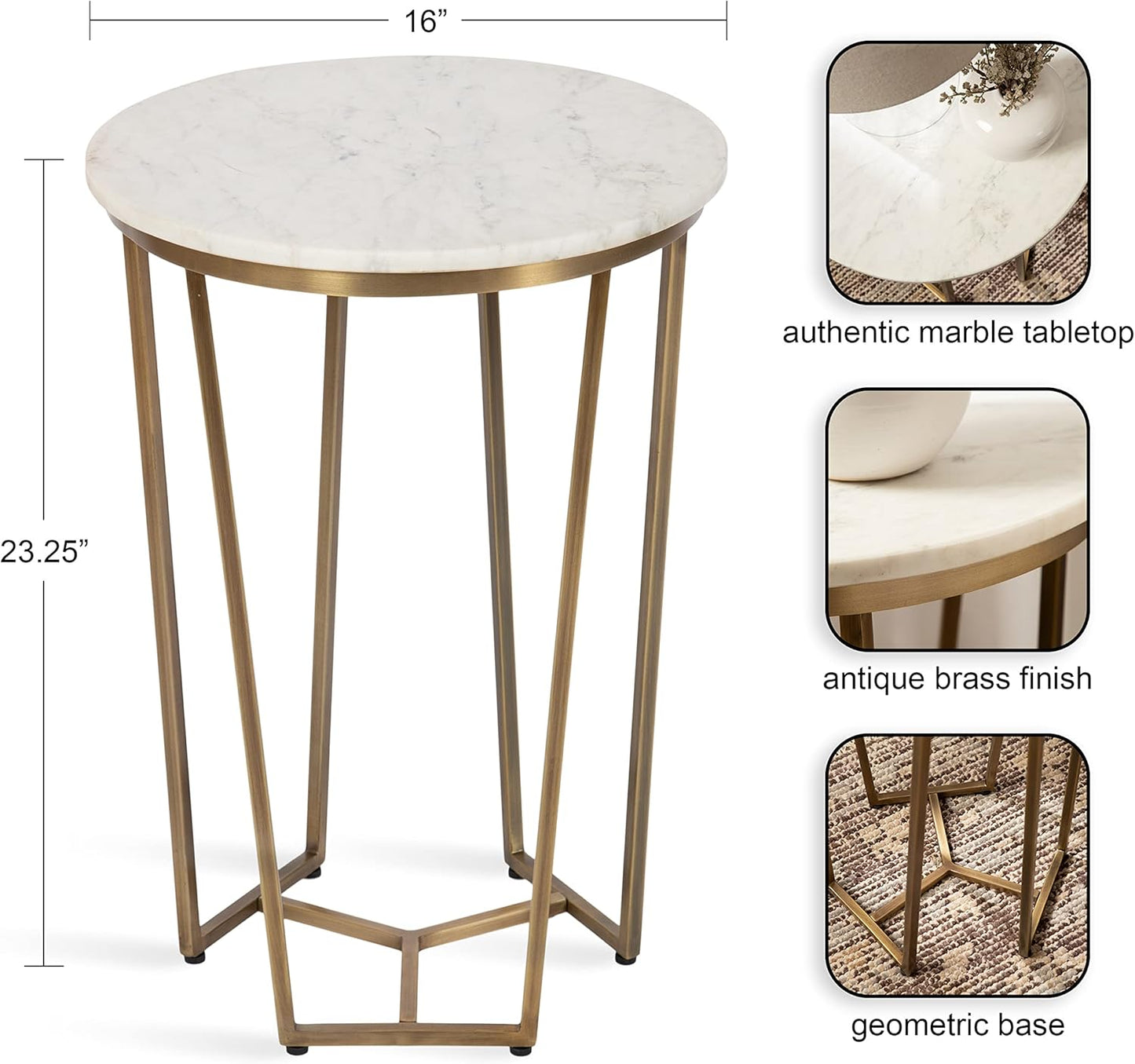 Kate and Laurel Solvay Round Metal and Wood Side Table, 16 x 16 x 24, Walnut and Antique Brass, Mid-Century Modern Bedroom Nightstand Table with Solid Mango Wood Tabletop and Iron Base