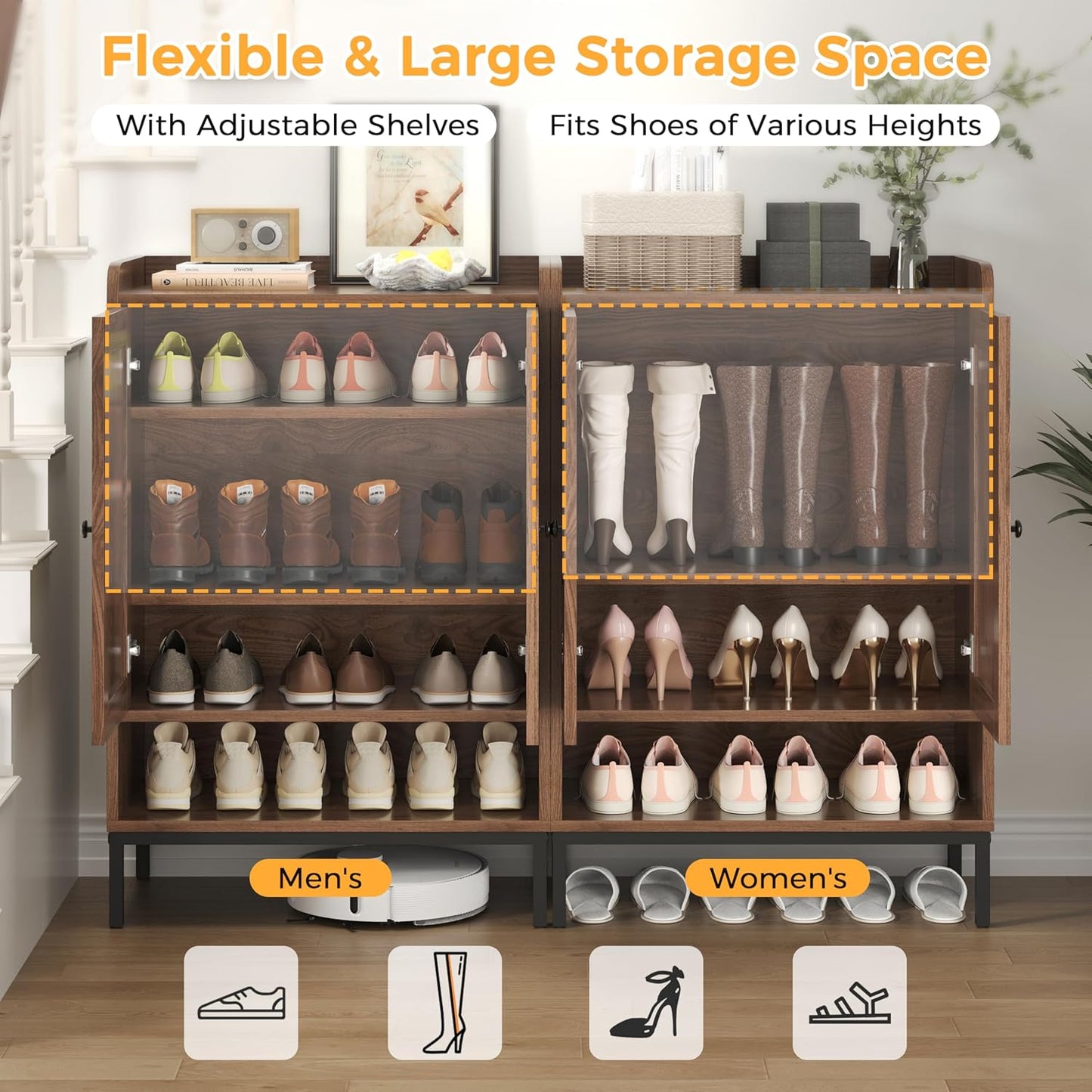 Rattan Shoe Cabinet Storage for Entryway, Shoe Cabinet with Adjustable Shelves for Entryway, 5-Tier, 20 Pair Shoe Rack Storage for Hallway, Closet, Living Room, Brown